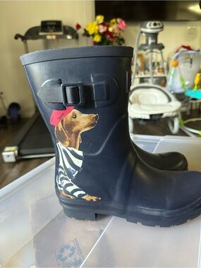 Women’s Navy Dachshund Graphic Rain Ankle Boots